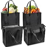 Dwscroad Insulated Grocery Bags, Reusable Insulated Bag, Portable Cooler Bags for Shopping Food Travel Beach Camping (4 Pack Black)