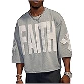 Verdusa Men's Oversized Graphic Tees 3/4 Sleeve T Shirts Goth Letter Patched Tops Hip Hop Outfits Streetwear