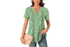 Bestbee Women's Summer Tops Short Sleeve Tunics Dressy Casual Blouses Henley Neck Button-Down Shirts