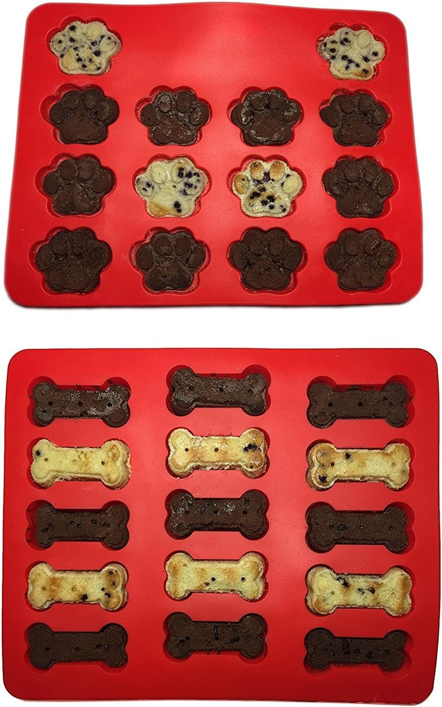 FOUNDOVE Puppy Paws & Bones Silicone Baking Molds -Pan Ice Trays,Non Stick Cake Bread Mold Chocolate Jelly Candy Baking Mould (Bone & Paw)