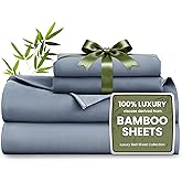 Love's cabin 4 Piece Queen Sheet Set, Cooling Sheets, 100% Rayon Derived from Bamboo, Breathable & Soft Queen Size Bed Set, Deep Pocket Up to 16", Hotel Luxury Silky Bedding Sheets, Bluish Grey