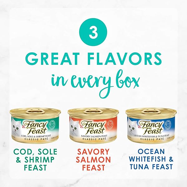 PURINA FANCY FEAST SEAFOOD CLASSIC PATE COLLECTION GRAIN FREE WET CAT FOOD VARIETY PACK – (PACK OF 24) 3 OZ. CANS