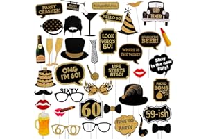 Adult 60th Birthday Photo Booth Props(41Pcs) for Her Him Cheers to 60 Years Birthday Party, Gold and Red Decorations, 60th Ha