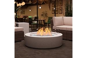 TESTERYOR 3-Piece Outdoor Propane Fire Pit Table Set – Premium Terrazzo-Like MgO Finish, Round Gas Fire Table with Tank Table & Glass Wind Guard for Patio, Garden & Backyard, Includes Rain Cover & Glass Beads
