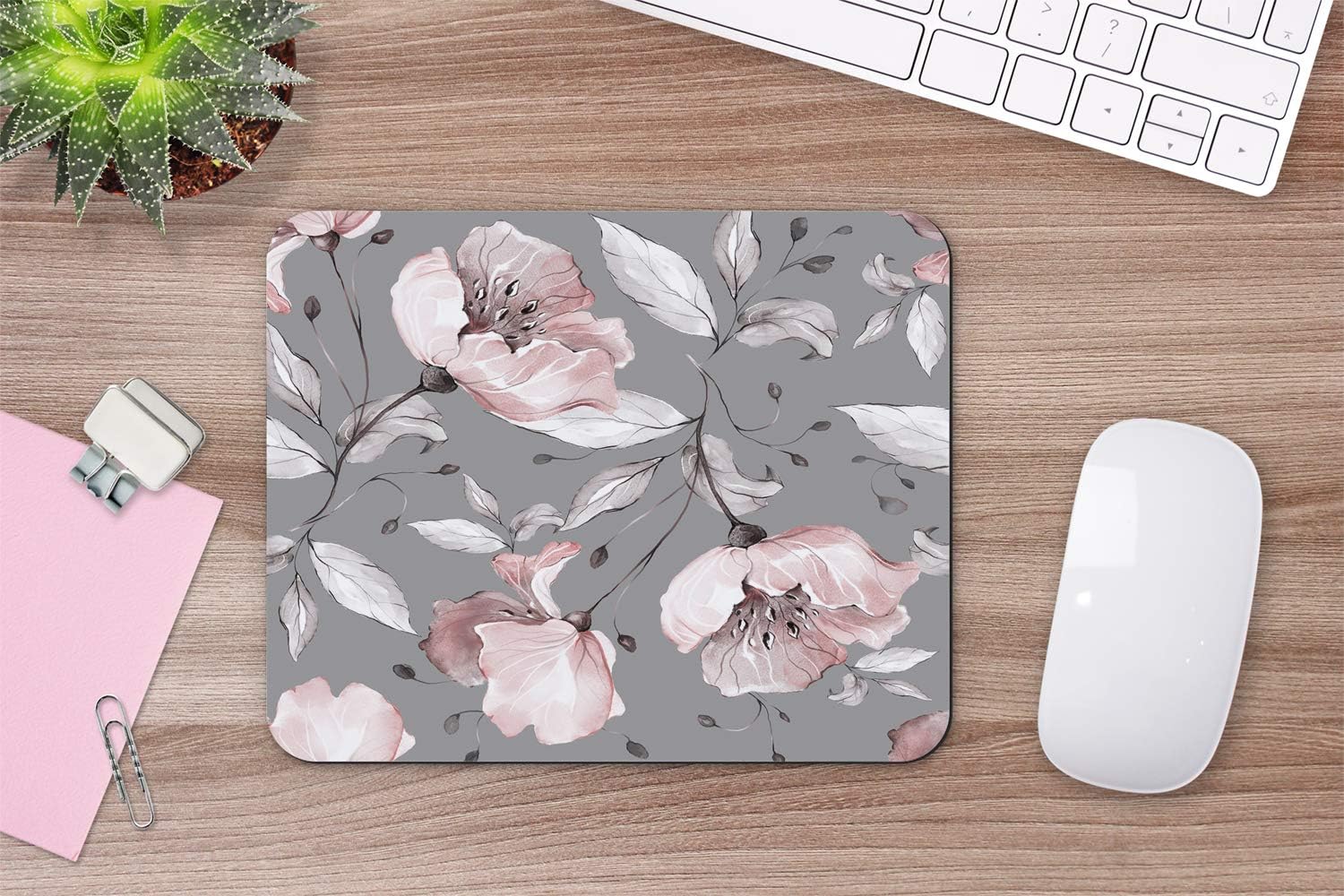 Yeuss Flower Rose Mouse Pad Rectangular Non-Slip Mousepad, Pattern With Spring Flowers And Leaves Floral Pattern Of Fabric Flower Rose Gaming Mouse Pads, Pink Grey,200mm x 240mm - Image 5