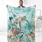 Aimego Sea Turtle Blanket Gifts for Kids Adults Ocean Animal Turtle Lovers Bedroom Living Room Decor Throw Cozy Bed Couch Fleece Blue Sea Lightweight Blanket for Boys Women Men 50"x60"