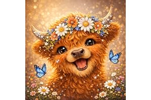 Highland Cow Diamond Art Kits for Adults, 5D Full Drill Diamond Painting Highland Cow DIY Craft, Cute Animal Diamond Art Kit,