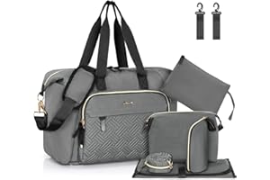 LASUK 7pcs Diaper Bag Tote, Large Mommy Bag Travel Diaper bags, Baby Diaper Tote for Mom Hospital Baby, Dark Grey
