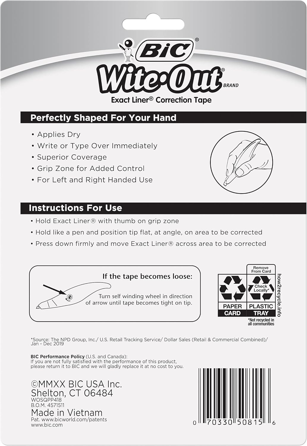 BIC Wite-Out Brand Exact Liner Correction Tape, White, 4-Count: Office Products