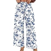 WeciBor Women's Boho Floral Palazzo Wide Leg Pants with Pockets Loose Flowy Casual Beach Vacation Outfits