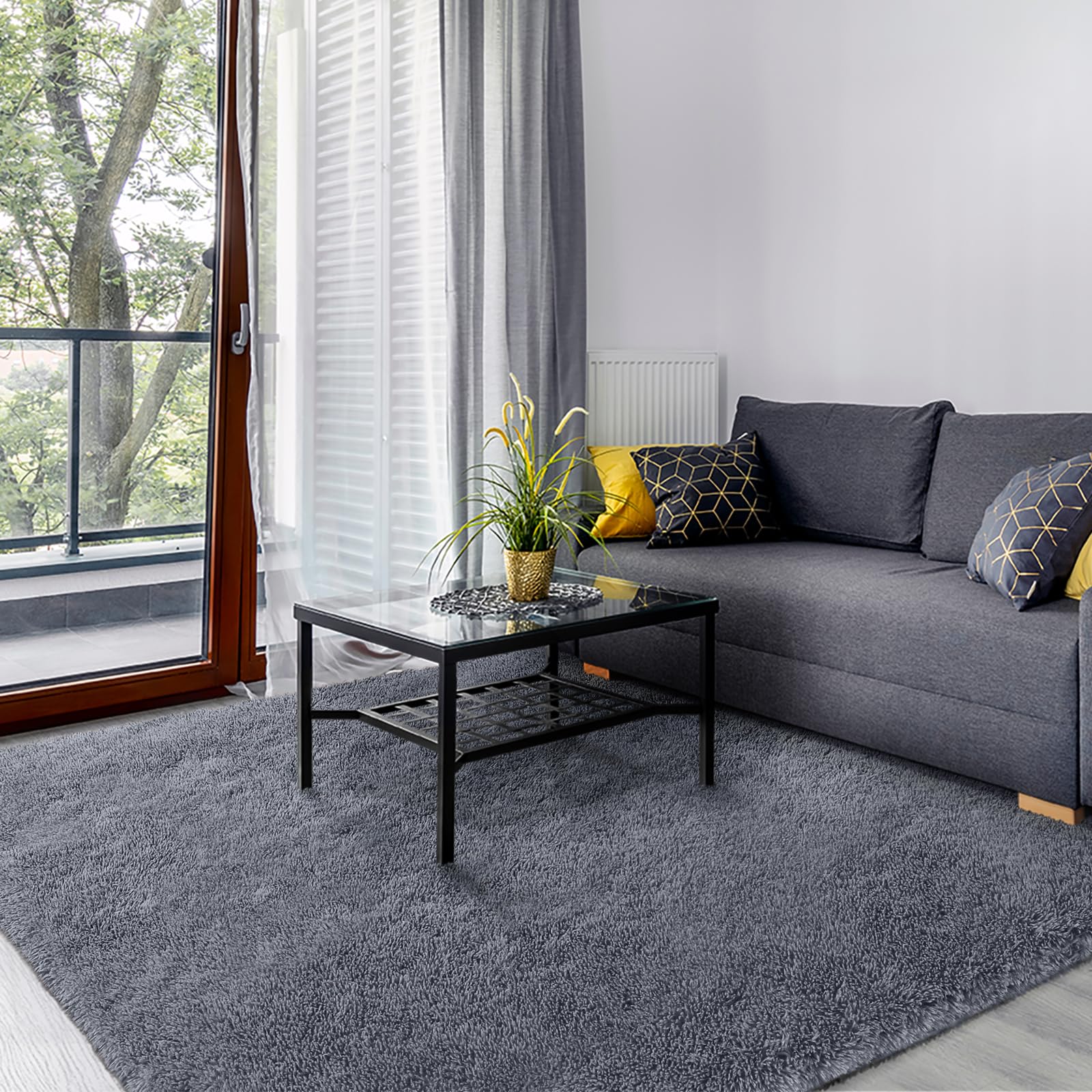 SOANNY Living Room Area Rug, Grey Large Luxury Soft Fluffy Shaggy Carpet for Bedroom Dorm Bedside Lounge Office, Non-Slip, Washable Throw Rug for Home Decor, 160x230cm