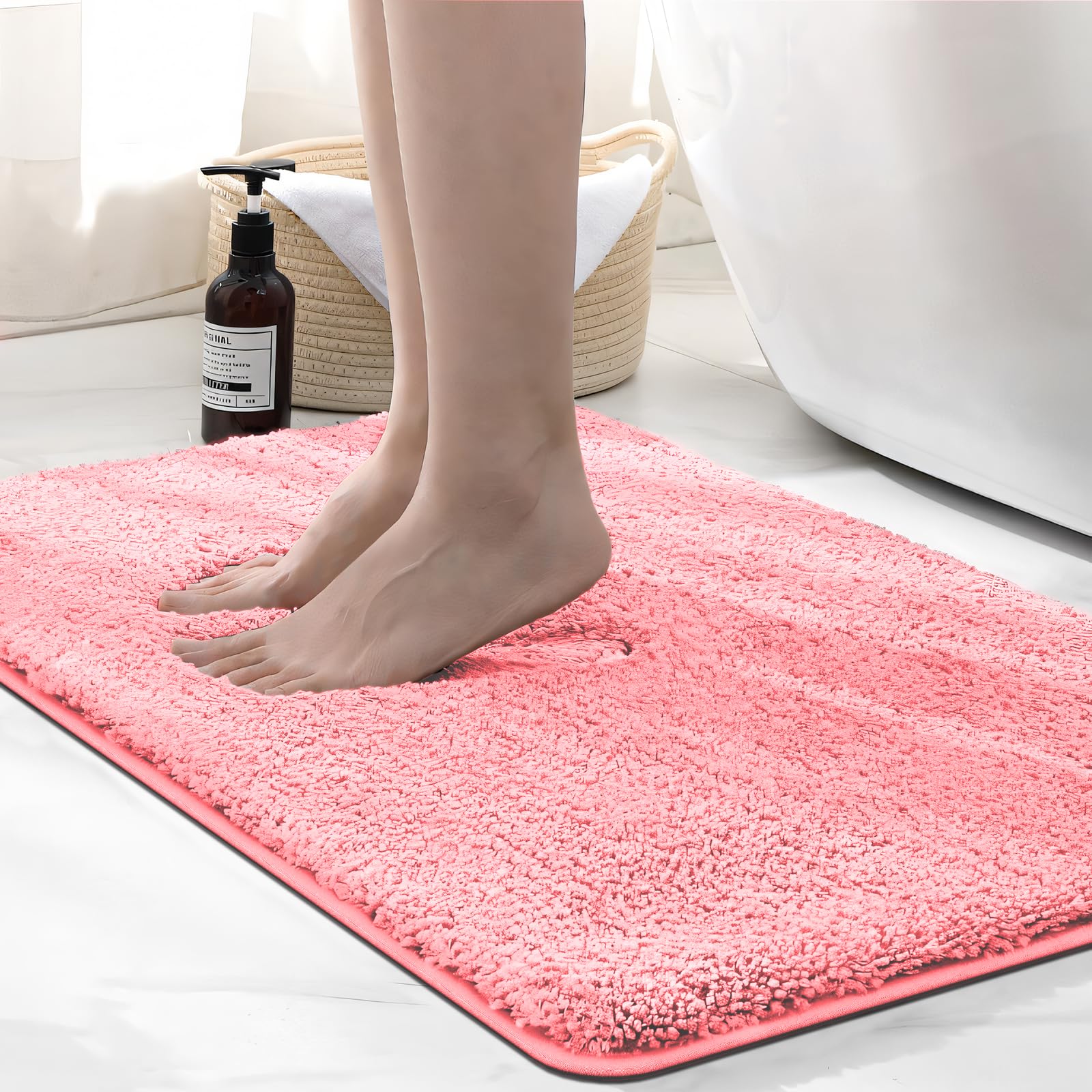 wyewye Microfibre Bath Mat, 2cm Super Thick, Super Absorbent Bathroom Rug 50x80cm Pink — image 1