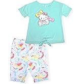 Hello Kitty Girls 2-Piece Fashion Tee Shirt and Active Bike Short Set With Top and Fashion Tight Shorts Clothes for Girls