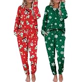 Ekouaer 2 Pack Womens Pajama Sets Long Sleeve Lounge Sets Soft Pj Loungewear Sleepwear