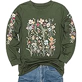 Women's Sleeve Print Flowers T-Shirt Casual Long Sleeve Boho Wildflowers Vintage Botanical Floral Nature Tees Tops