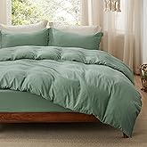 Bedsure Duvet Cover Full Size with Fitted Sheet - 4 Pieces Prewashed Cotton-Like Polyester Extra Soft Bedding Set, Includes 1 Duvet Cover 80x90 Inches, 2 Pillow Shams, 1 Fitted Sheet, Sage Green