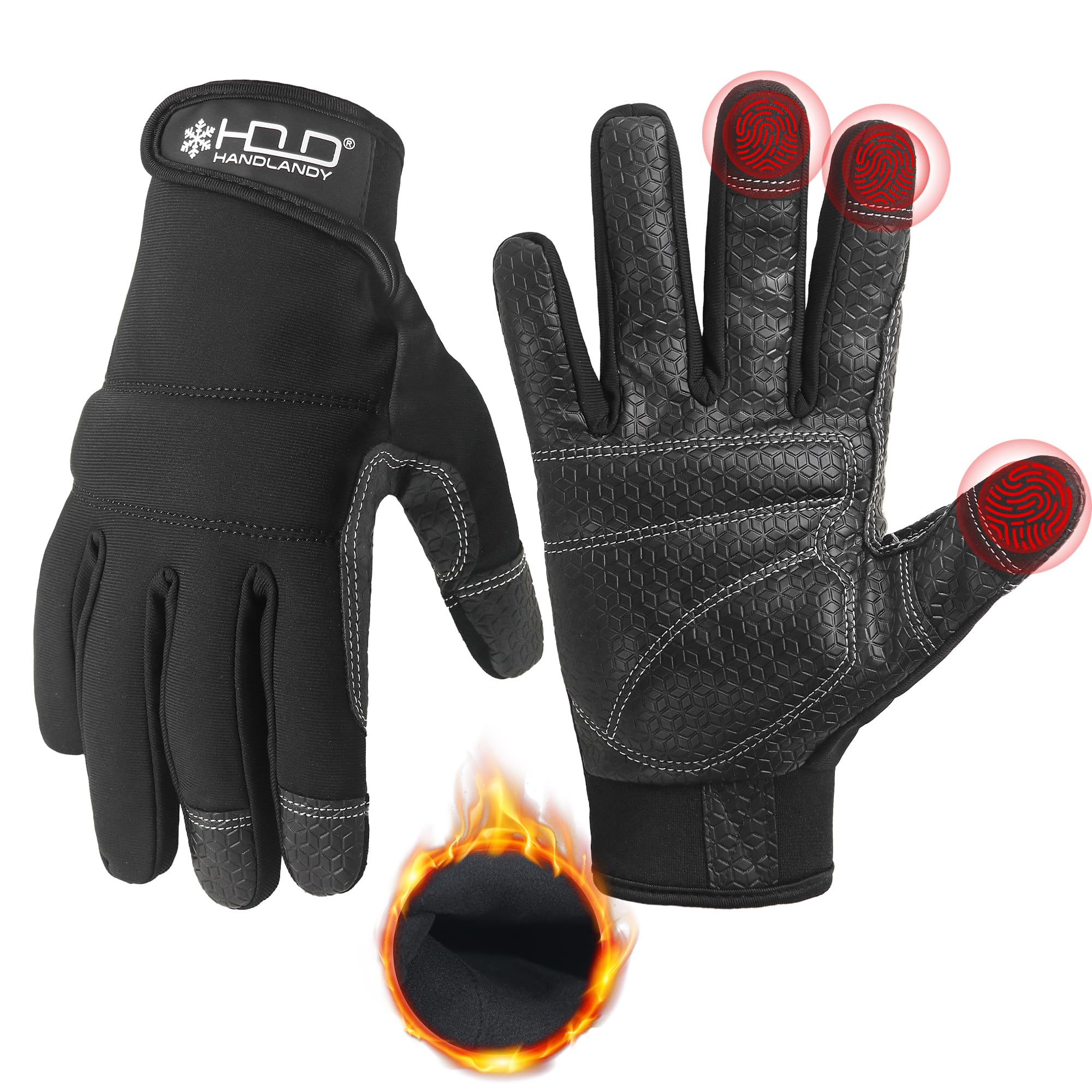 HANDLANDY Thermal Winter Work Gloves, Padded Safety Working Gloves, Cold Weather Touchscreen Mechanic Freezer Warehouse Construction Gloves (Black, S)