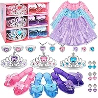 Princess Dress Up for Girls - Clothes Princess Toys with Skirts, Shoes, Crown & Play Jewelry, Kids Costume for Girls Age 3,4,