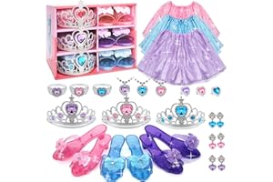 Princess Dress Up for Girls - Clothes Princess Toys with Skirts, Shoes, Crown & Play Jewelry, Kids Costume for Girls Age 3,4,