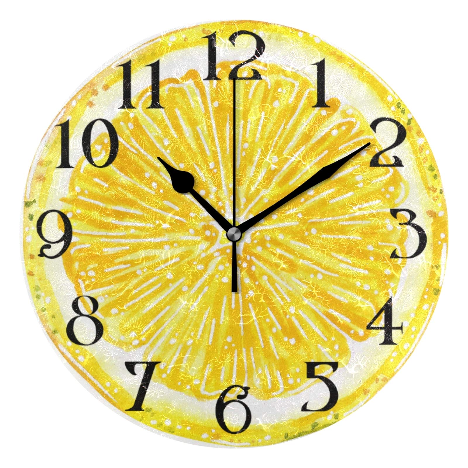Photo 1 of ALAZA Lemon Wall Clock for Kitchen - 9.5 in Yellow Non-Ticking Round Battery Operated Decorative Clock