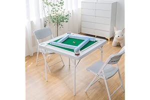 Allpop 35.4’’ Folding Mahjong Table, Square 4 Player Card Game Table with Chip Trays, Cup Holders & Green Professional Tabletop for Domino, Poker, Jigsaw Puzzles