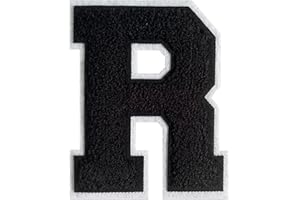 GROZON Varsity Letter Patches Black Chenille Letter Patches 4-1/2" Letterman Jacket Patches Iron on Letter Patches for Clothing (Black-R)