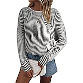 EVALESS Striped Sweaters for Women Boat Neck Batwing Sleeve Oversized Pullover Sweater Tops Womens Fall Clothes Outfits
