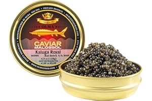 OVERNIGHT SHIPPING- OLMA Kaluga Sturgeon Black Caviar - Large Pearly Grains, Smooth Flavor, Superior Grade - 4.4 oz / 125 g