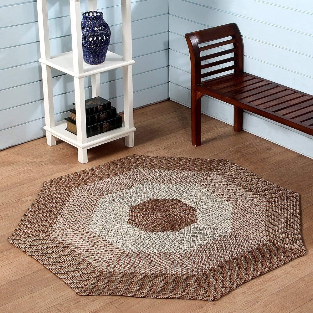 Country Octagon Mat 4' x 4', Beige Golden Brown Octagon Rug