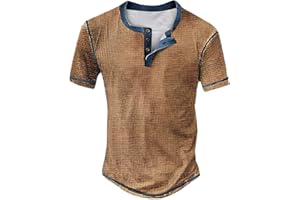 YOUYING Mens Distressed Henley Shirts Waffle Knit Casual Short Sleeve Button Up Tops Summer Classic Lightweight Golf T-Shirts