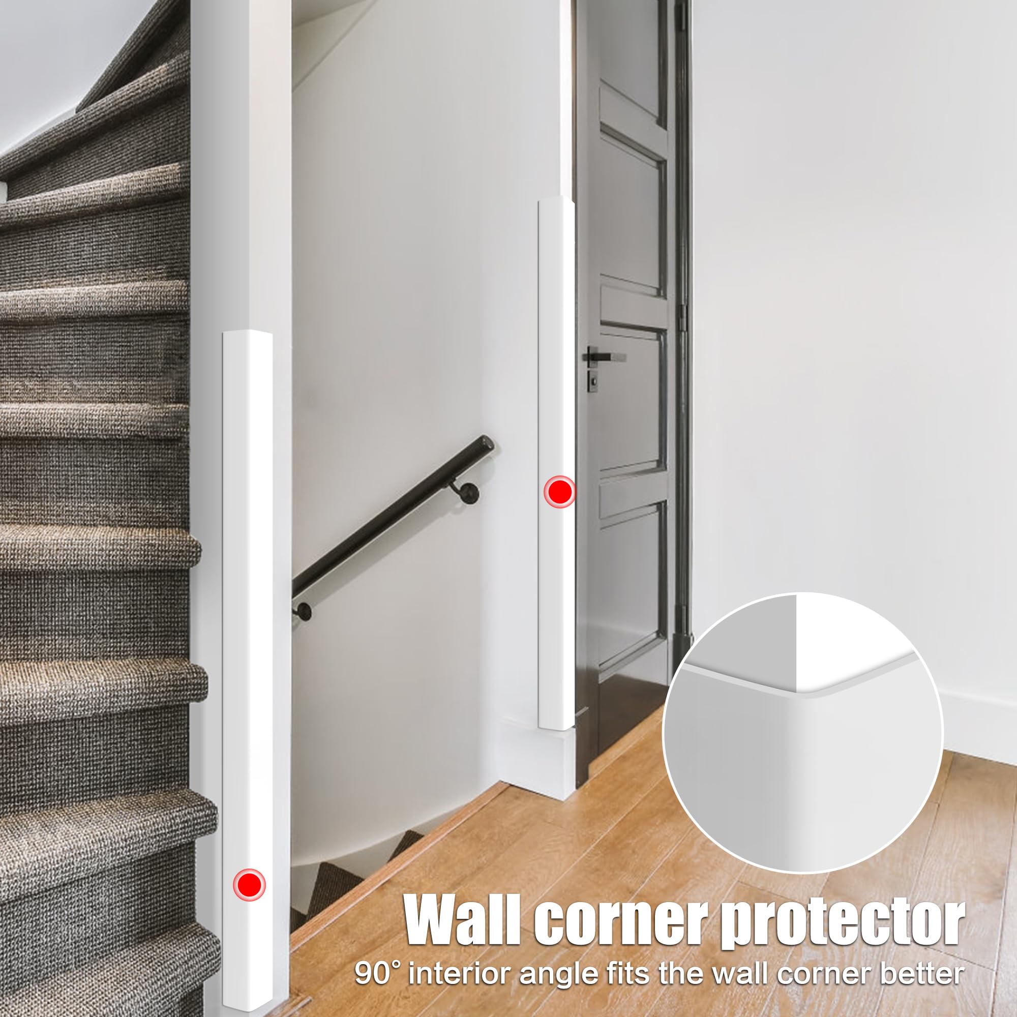 ‎Frychee Wall Corner Protector, Walls Edge Protector，Self-Adhesive Wall Corner Guards,PVC Double Side Edge Protector， Furniture Stairs Guard (White Self-Adhesive, 2pcs x 47.2’’L x 1.97’’W)