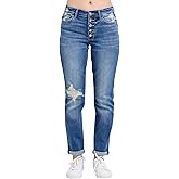 Judy Blue Mid Rise Button-Fly Boyfriend Jeans, Inseam 30"
