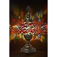 Mozaist Turkish Mosaic Table Lamp - Antique Moroccan Decorative Glass Bohemian Vintage Shade, Small Desk Tiffany Bedside Stained Glass Lamp with US Plug and E12 Socket