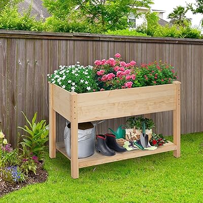 Buy Kingso Raised Garden Bed 4ft Elevated Wooden Planter Boxes Kit Outdoor With Legs 48x22x30in Raised Planter Garden Grow Box With Shelves For Vegetable Flower Herb Backyard Patio Natural Online In Turkey