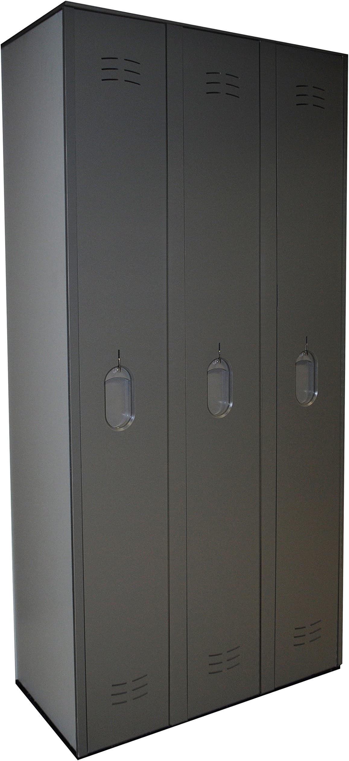 Duralife Lockers, Bank of 3, Heavy Duty Solid Plastic, 1-Tier, 36"w x 18"d x 72"h (Charcoal Grey)