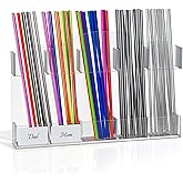 FOOGWEE 9.8" Acrylic Straw Holder for Cabinet Door - Straw Organizer with Ultra-Sticky Adhesive, Kitchen & RV Essensials, 5-Compartment Storage for Reusable Straws & Brushes, Colored Pencils, Markers