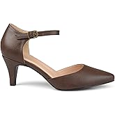 Brinley Co. Womens Faux Leather Comfort Sole D'Orsay Ankle Strap Almond Toe Heels Brown, 10 Regular US
