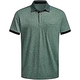 Hardaddy Men's Casual Polo Shirt with Pocket Contrast Color Short Sleeve Business Work Shirts Summer Tees Top Shirt