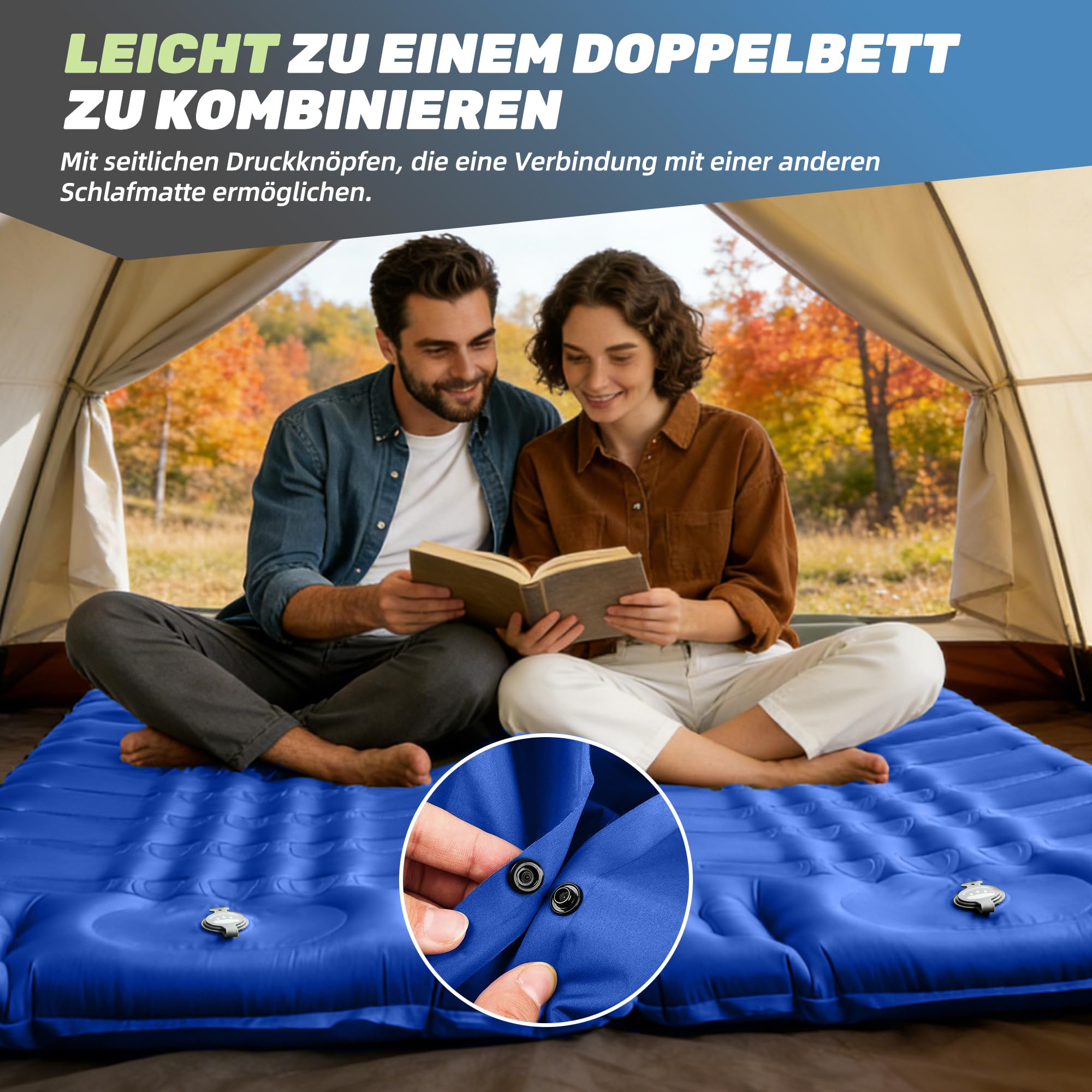 KASIMO Isomatte 12CM Luftmatratze Camping mit integrierten kopfkissen, Aufblasbare Matratze mit Fußpumpe Ultraleichte & Kompakte Isomatte - perfekt für unterwegs Wandern Zelt Blau 9