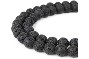 RIVER VALLEY GEMS RVG 10mm Natural Black Lava Rock Beads Round Gemstone Volcanic Rock Gemstone Loose Stone Mala 15.5 in Strand for Jewelry Making (Approx 38-40 pcs)