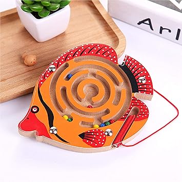 Simple Days Magnetic Pen Driving Bead Maze Wooden Jigsaws Puzzle Board Game Educational Toy - Fish