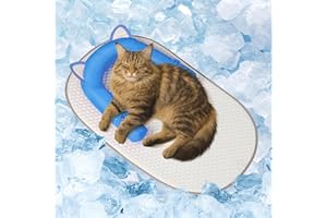Turfson Cat Cooling Mat with U-Shaped Calming Pillow – Gel-Free Ice Silk Summer Cooling Pad for Cats and Kittens, Foldable Non-Slip Blue Pet Bed for Indoor Outdoor Travel Use, Machine Washable
