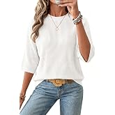 Arach&amp;Cloz Women's Oversized 3/4 Sleeve Crochet Tops Summer Casual Sweater | 100% Cotton Tops, Soft&amp;Lightweight, Short Sleeve, Hollow Out, Casual, Vacation outfits, Fathion Clothing, Summer Fall 2026