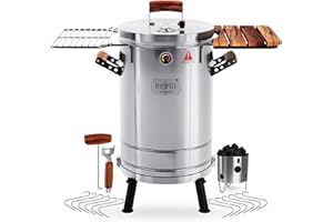 3-in-1 Stainless Steel Smoker Barrel Grill Premium– Portable Charcoal BBQ with Thermometer, 25 lbs Outdoor Cooking Smoker for
