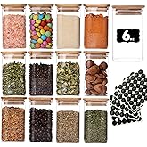 6oz Glass Spice Jars with Bamboo Lid and Label, 12 Pack Square Glass Container, Small Food Storage Containers for Kitchen, Clear Empty Seasoning Jar for Sugar, Salt, Coffee Bean, Herb, Borosilicate