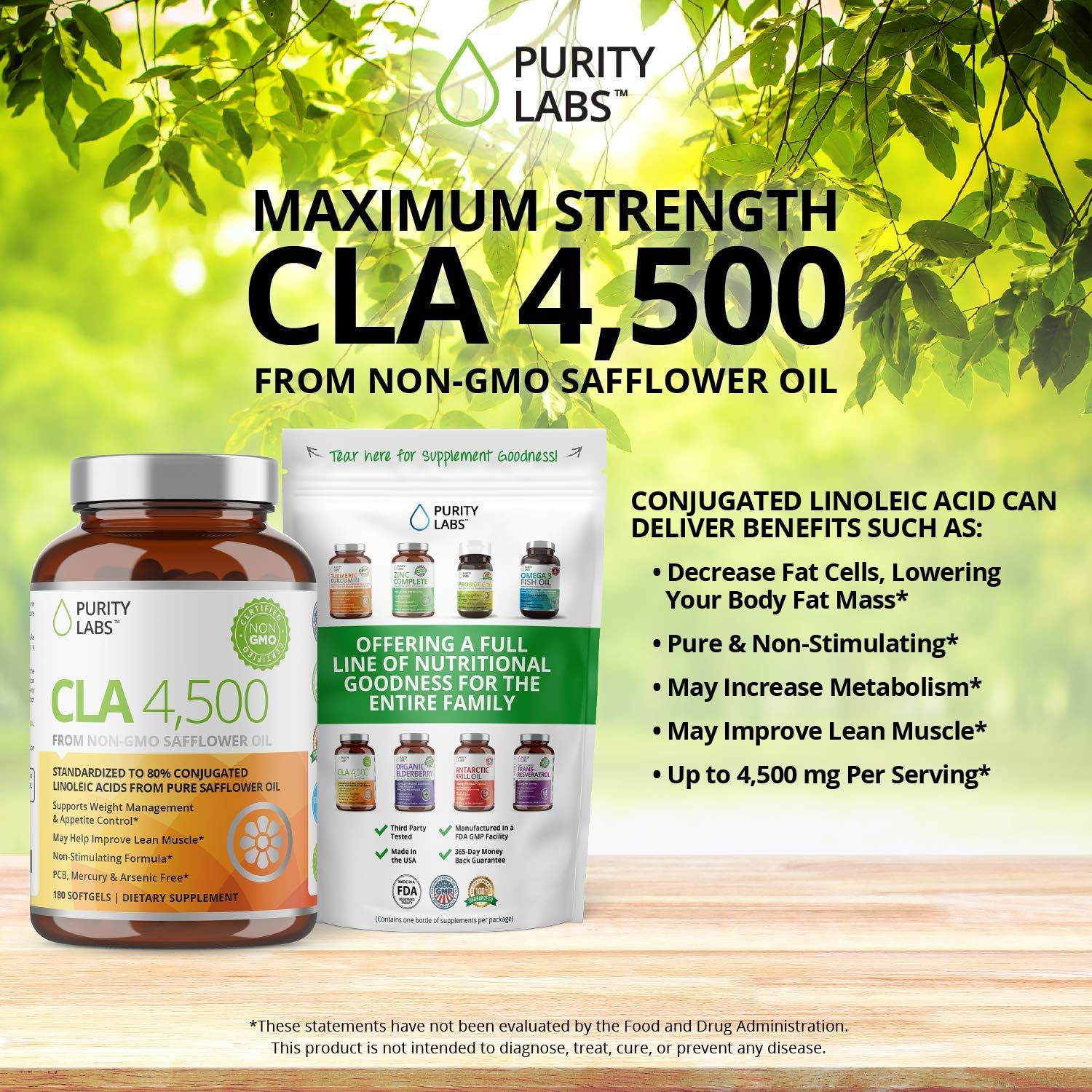 Purity Labs CLA 4,500MG Safflower Oil Number One Weight Loss Fat Burner Supplement 180 Softgels Non-GMO & Gluten Free Conjugated Linoleic Acid Pills Belly Fat Burner: Health & Personal Care