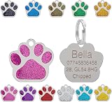 LARRYROO 27mm Glitter Paw Pet Tag Personalised Engraved Pink