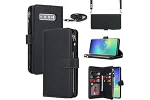 iCoverCase for Samsung Galaxy S10 Wallet Case with Card Holder for Women, Crossbody Lanyard Strap Kickstand PU Leather Case w