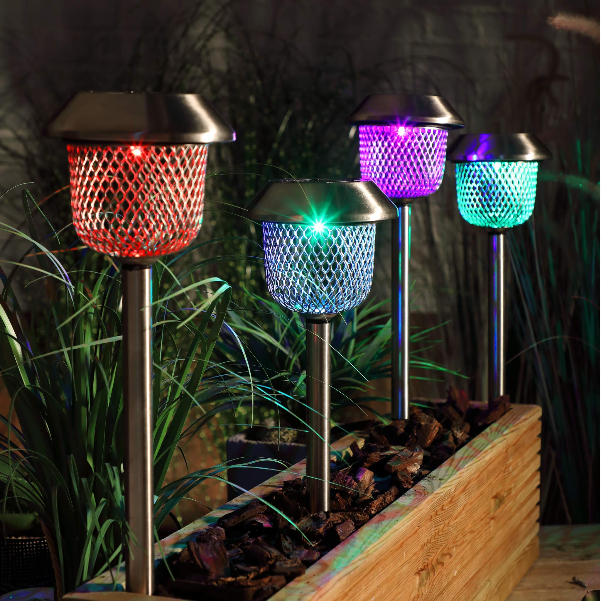 Noma Solar Mesh Stake Lights with Colour Changing LED's (Pack of 4 Lights)