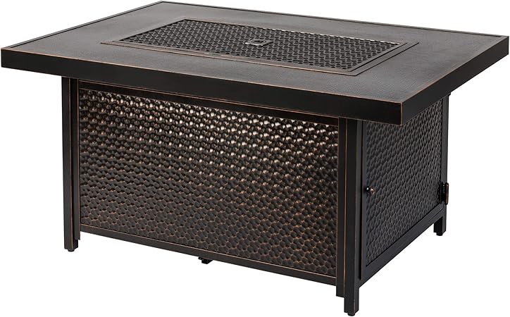 Amazon Com Fire Sense Weyland Rectangular Aluminum Lpg Fire Pit Table Hammered Antique Bronze Finish 50 000 Btu Output Uses 20 Pound Propane Tank Fire Bowl Lid Vinyl